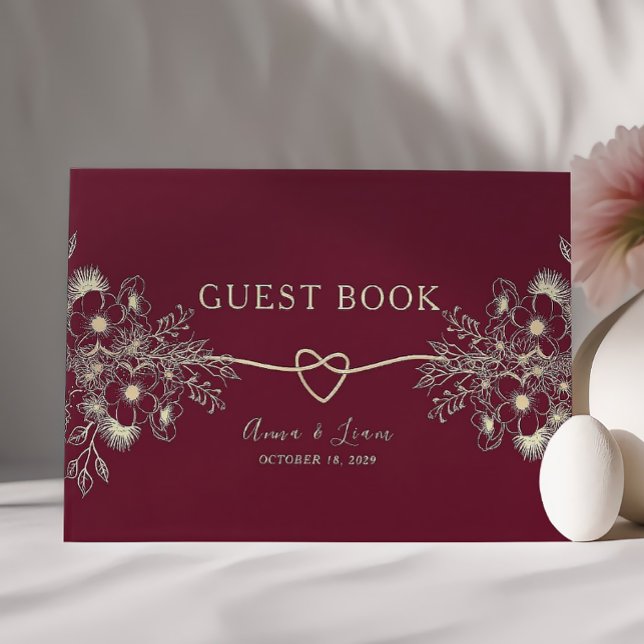 Burgundy and Gold Floral Wedding Guest Book (Creator Uploaded)
