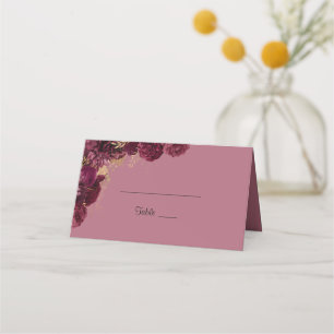 Burgundy And Gold Floral Wedding Guest Name Place Card