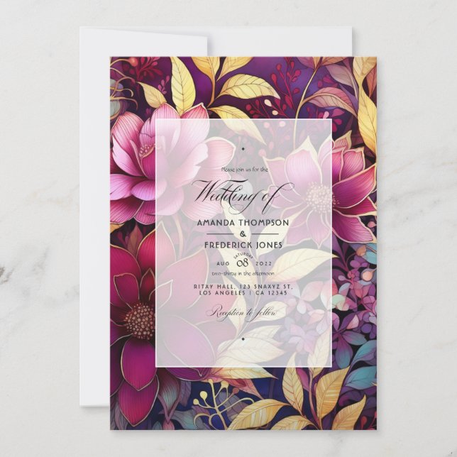 Burgundy and Gold Floral Wedding Invitation (Front)
