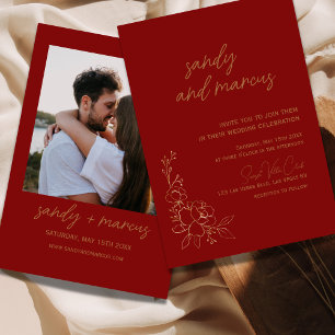 Burgundy And Gold Floral Wedding Invitation