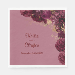 Burgundy And Gold Floral Wedding Napkins