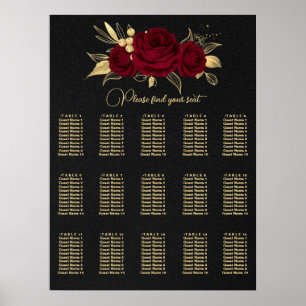 burgundy and gold floral wedding seating chart