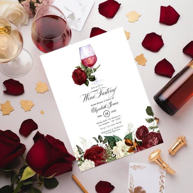 Burgundy and Gold Floral Wine themed Bridal Shower Invitation (Creator Uploaded)