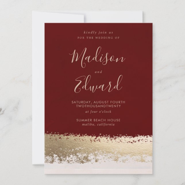 Burgundy and Gold Foil, Elegant Wedding Invitation (Front)