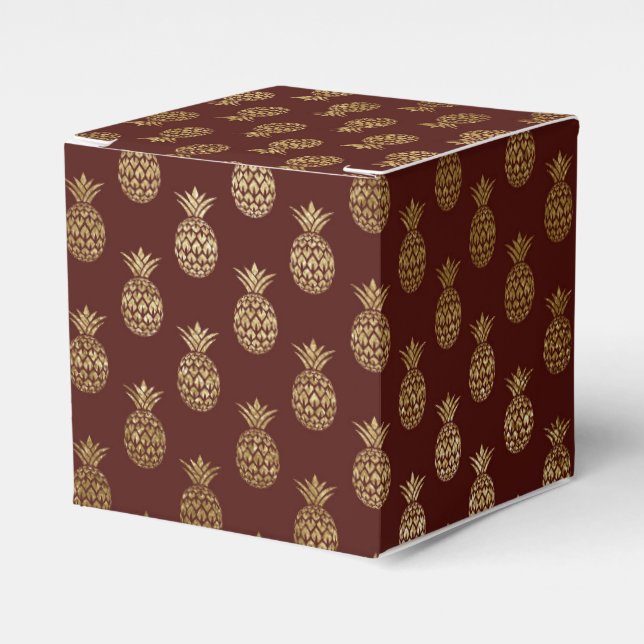 Burgundy and Gold Foil Pineapple Pattern Favour Box (Front Side)