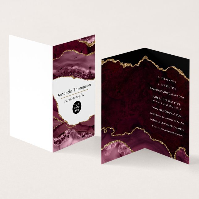 Burgundy and Gold Geode Agate Stone Business Card (Inside and Outside)