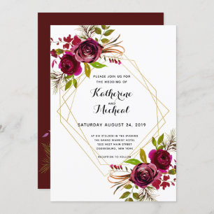 Burgundy and gold geometric wedding invitation. invitation