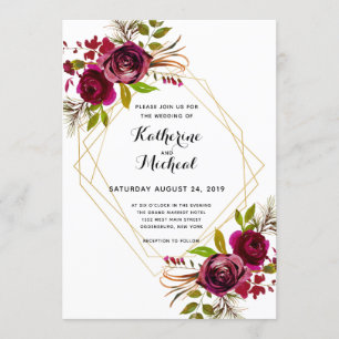 Burgundy and gold geometric wedding invitation. invitation