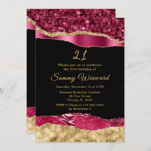 Burgundy and Gold Glam Tears Birthday Party Invitation