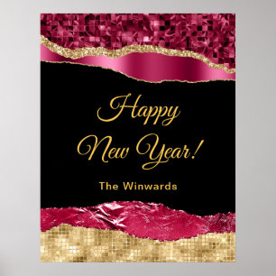 Burgundy and Gold Glam Tears Happy New Year Poster