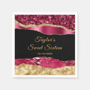 Burgundy and Gold Glam Tears Sweet Sixteen Napkin