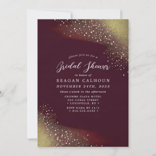 Burgundy And Gold Glitter Bridal Shower Invitation