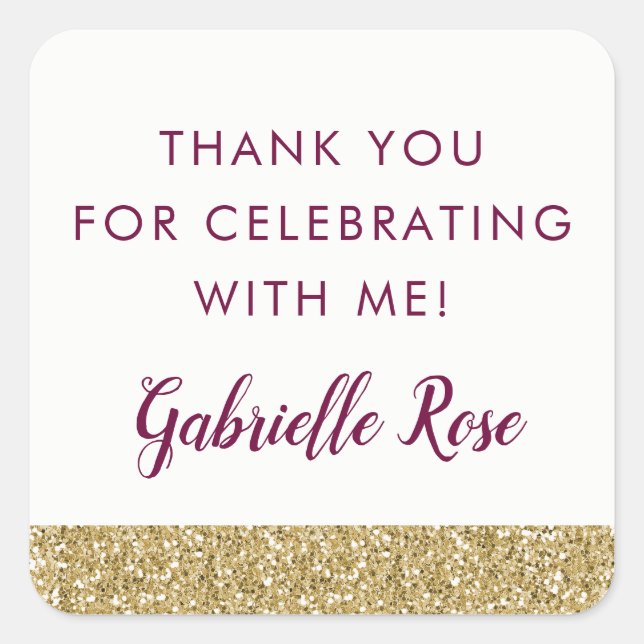 Burgundy and Gold Glitter Favour Sticker Label (Front)