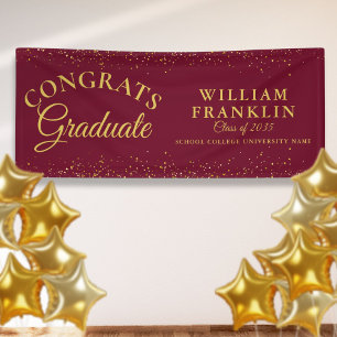 Burgundy And Gold Glitter Graduation Banner