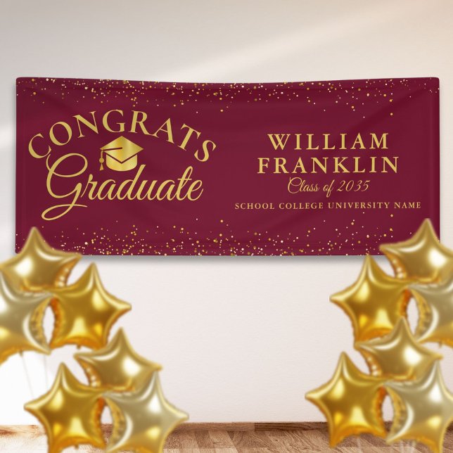 Burgundy And Gold Glitter Modern Graduation Banner (Burgundy And Gold Glitter Modern Graduation Banner)