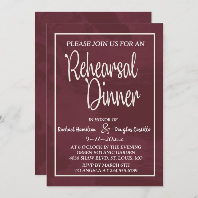 Burgundy and Gold Glitter Pocket  Rehearsal Dinner Invitation (Front/Back)