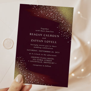 Burgundy And Gold Glitter Wedding Invitation