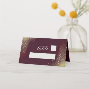 Burgundy And Gold Glitter Wedding Place Card