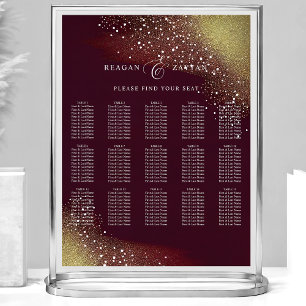 Burgundy And Gold Glitter Wedding Seating Chart