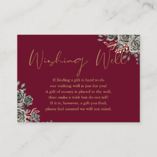 Burgundy And Gold Goth Floral Wishing Well Wedding Enclosure Card