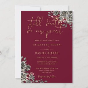 Burgundy And Gold Gothic Roses Floral Wedding Invitation
