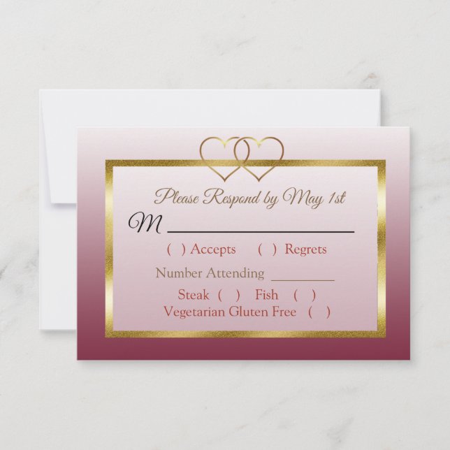 Burgundy and Gold Gradient Wedding RSVP card (Front)