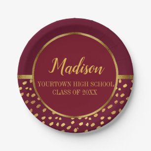 Burgundy and Gold Graduation Party Paper Plate