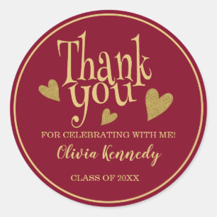 Burgundy And Gold Graduation Party Thank You  Classic Round Sticker