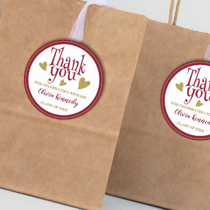 Burgundy And Gold Graduation Party Thank You   Classic Round Sticker