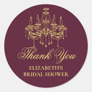 Burgundy and Gold Hand Drawn Vintage Chandelier Classic Round Sticker