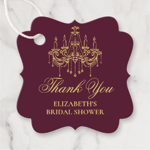 Burgundy and Gold Hand Drawn Vintage Chandelier Favour Tags