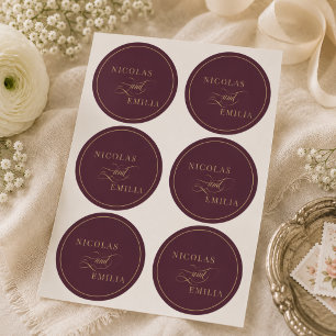 Burgundy and Gold Handwritten Calligraphy Classic Round Sticker