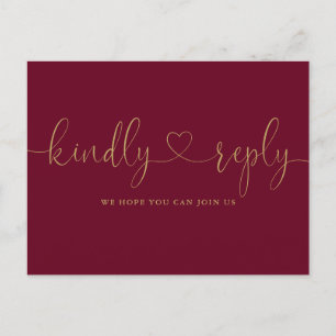 Burgundy And Gold Heart Script Song Request RSVP Invitation Postcard