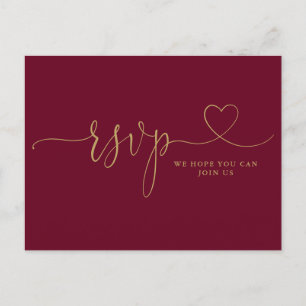 Burgundy And Gold Heart Script Song Request RSVP Invitation Postcard