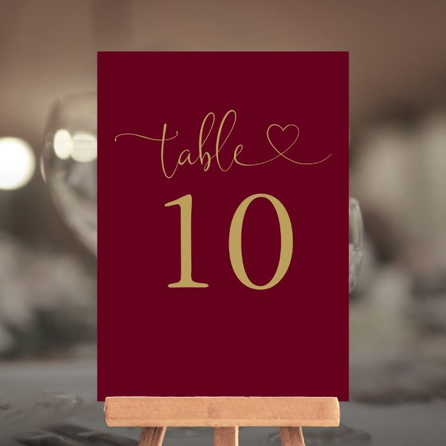 Burgundy And Gold Heart Script Table Number (Burgundy And Gold Heart Script Table Number)