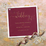 Burgundy And Gold Heart Script Wedding Napkin<br><div class="desc">This elegant heart script burgundy and gold wedding design can be personalised with your celebration details set in chic typography. Designed by Thisisnotme©</div>