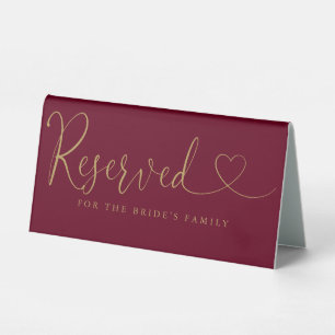 Burgundy And Gold Heart Script Wedding Reserved
