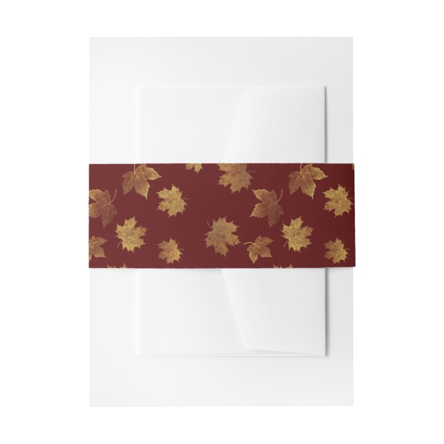 Burgundy and Gold Leaf Autumn Invitation Belly Band (Front Example)