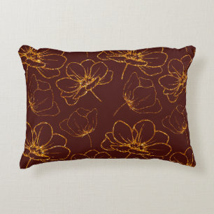 Burgundy and Gold Leaf Lumbar Accent Pillow