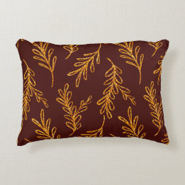 Burgundy and Gold Leaf Sprig Lumbar Accent Pillow