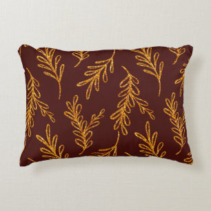 Burgundy and Gold Leaf Sprig Lumbar Accent Pillow