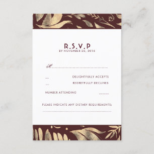 Burgundy and Gold Leaves Fall Wedding RSVP Card