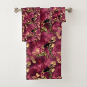 Burgundy and Gold Leopard Series Design 10 Bath Towel Set