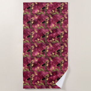 Burgundy and Gold Leopard Series Design 10 Beach Towel