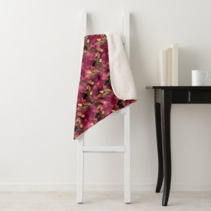 Burgundy and Gold Leopard Series Design 10 Sherpa Blanket