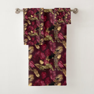 Burgundy and Gold Leopard Series Design 12 Bath Towel Set