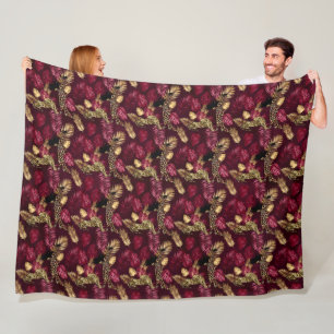 Burgundy and Gold Leopard Series Design 12 Fleece Blanket