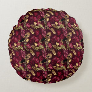 Burgundy and Gold Leopard Series Design 12 Round Cushion