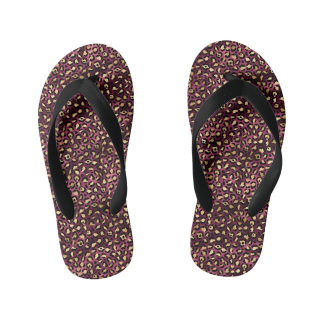 Burgundy and Gold Leopard Series Design 1 Kid's Thongs (Footbed)