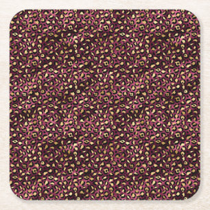 Burgundy and Gold Leopard Series Design 1 Square Paper Coaster